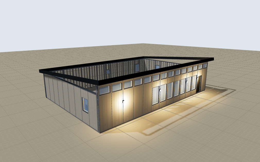 56 × 36 Family house, shed roof, corner view
