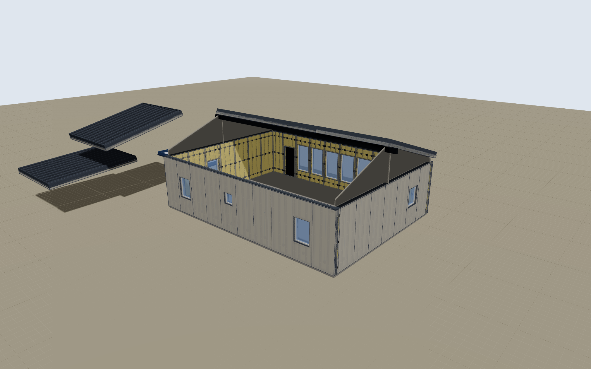 Gable roof: strips landing on both slopes